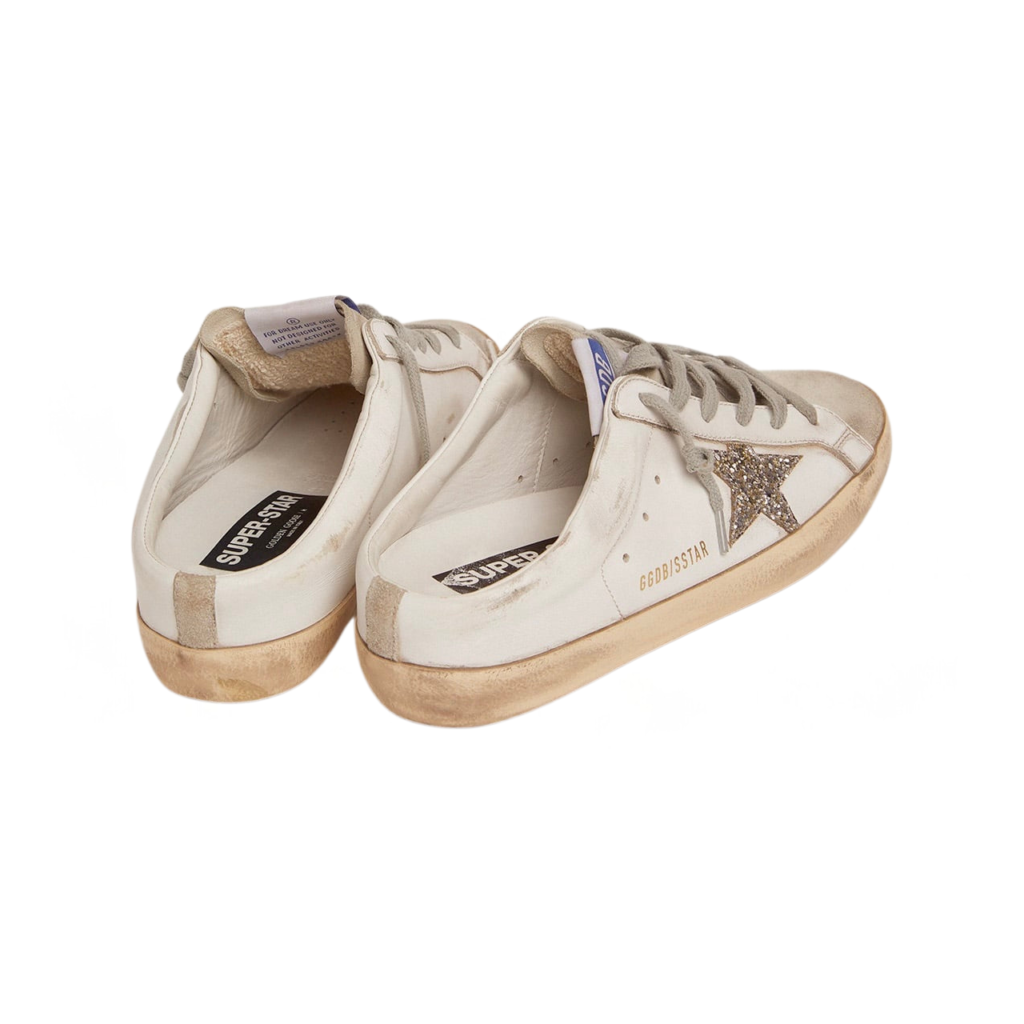 Golden Goose Super-Star Sabot with a platinum glitter star and suede tongue(Women's)