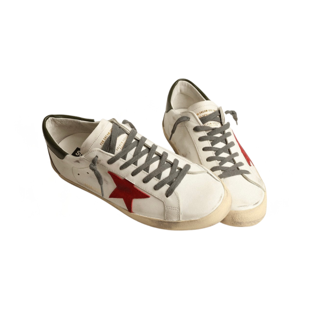 Golden Goose Super-Star with red suede star and green leather heel tab(Men's)