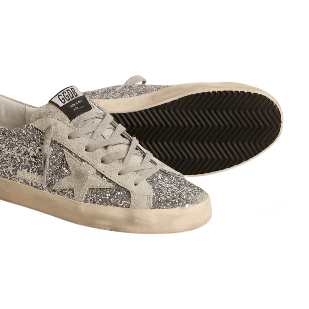 Golden Goose Super-Star Super-Star in silver glitter with ice-gray suede star(Women's)