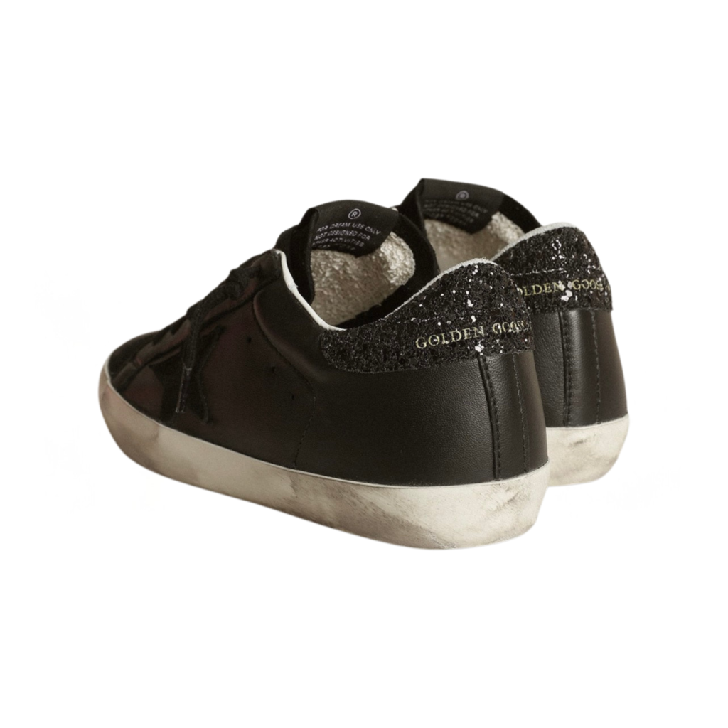 Golden Goose Super-Star Super-Star in black nappa with black star and glitter heel tab(Women's)