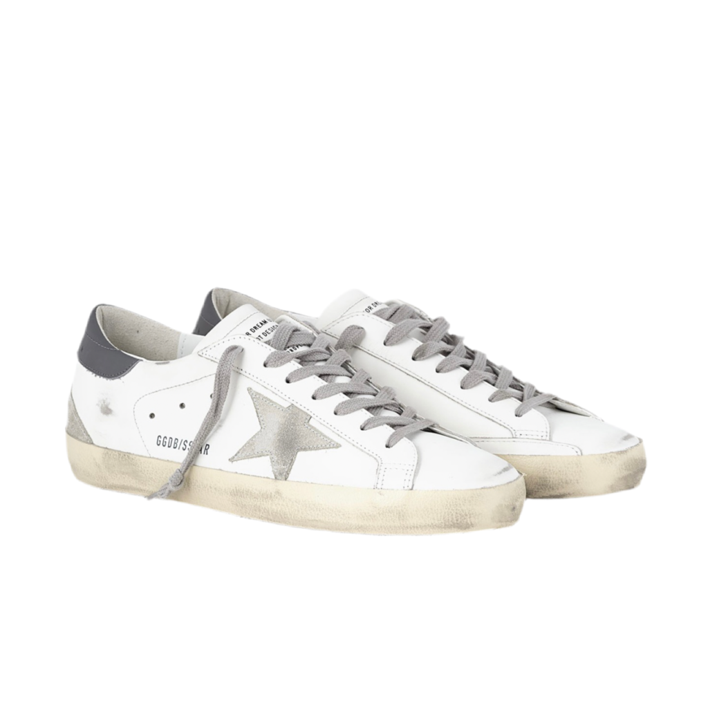 Golden Goose Super-Star trainers in smooth white leather with dark grey back and suede leather star(Men)