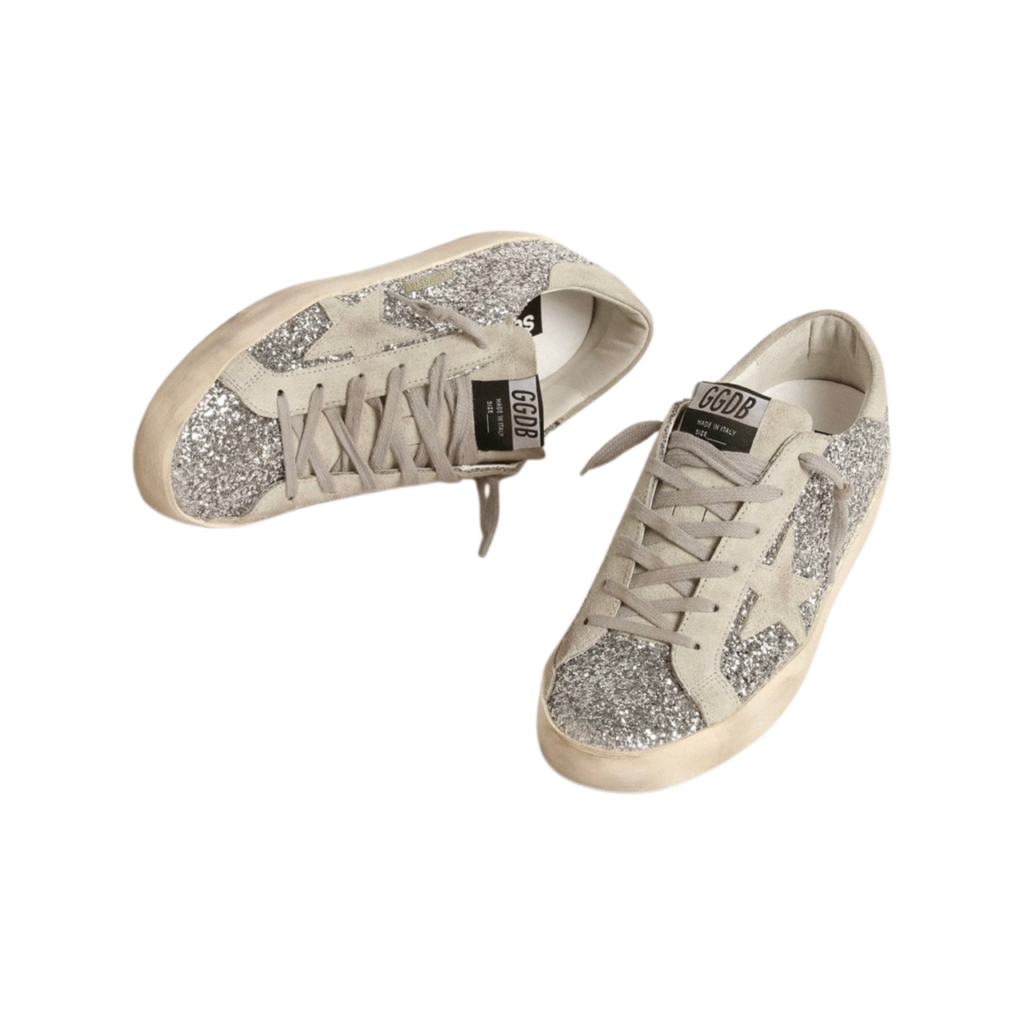 Golden Goose Super-Star Super-Star in silver glitter with ice-gray suede star(Women's)