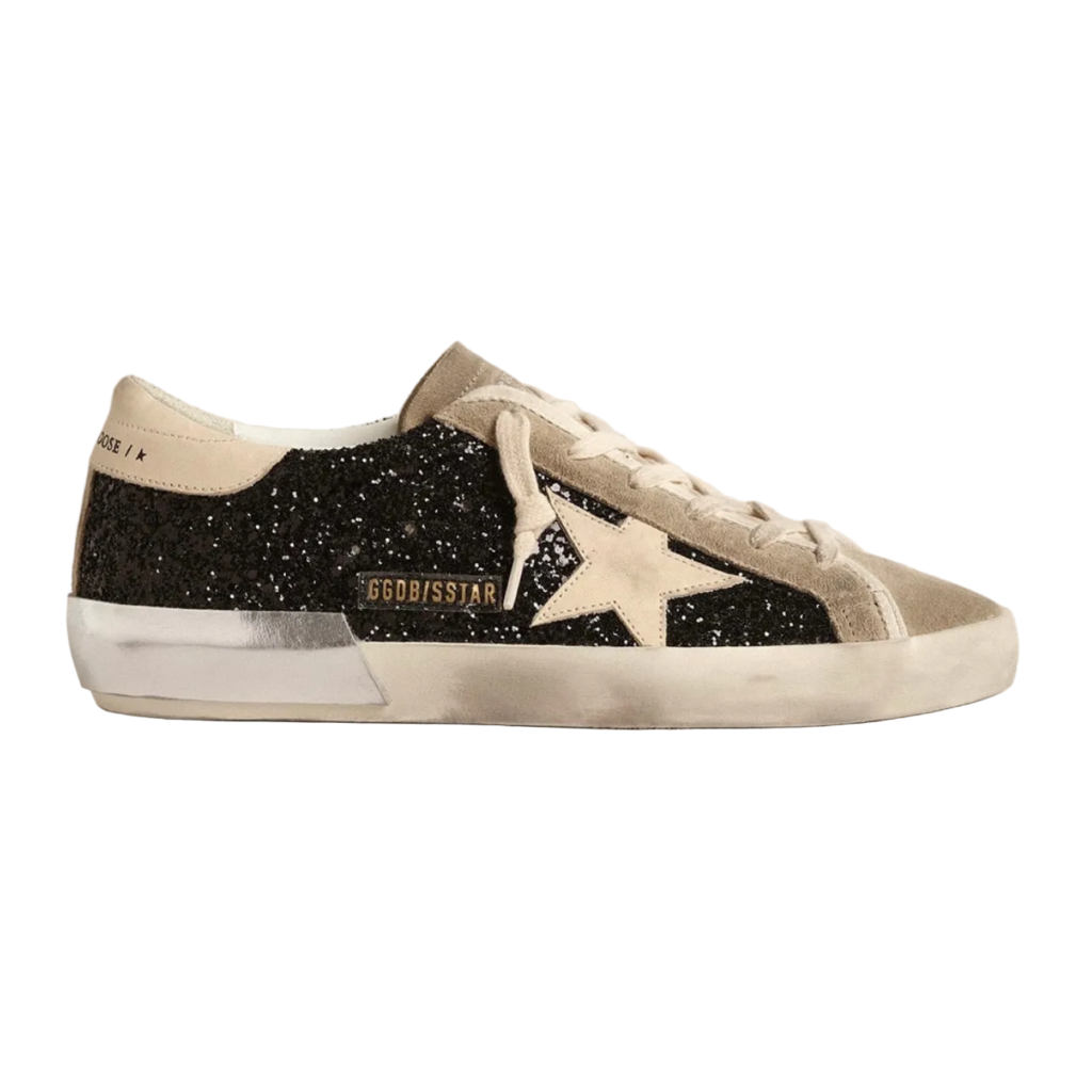 Golden Goose in black glitter with cream star and suede inserts(Women's)