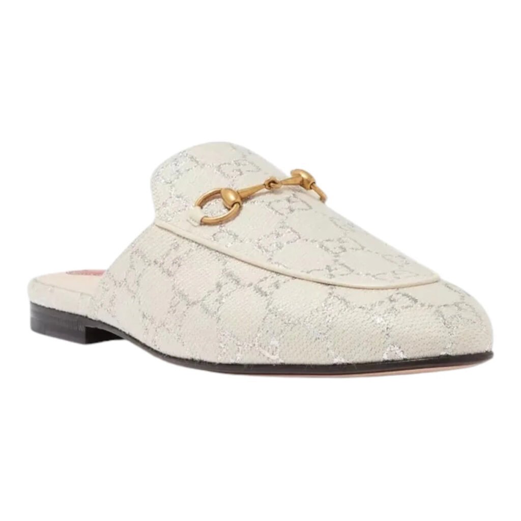 Gucci Grey/Silver Canvas Princetown Mules
